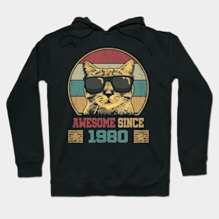 Awesome Since 1980 44th Birthday Gift Cat Lover Hoodie